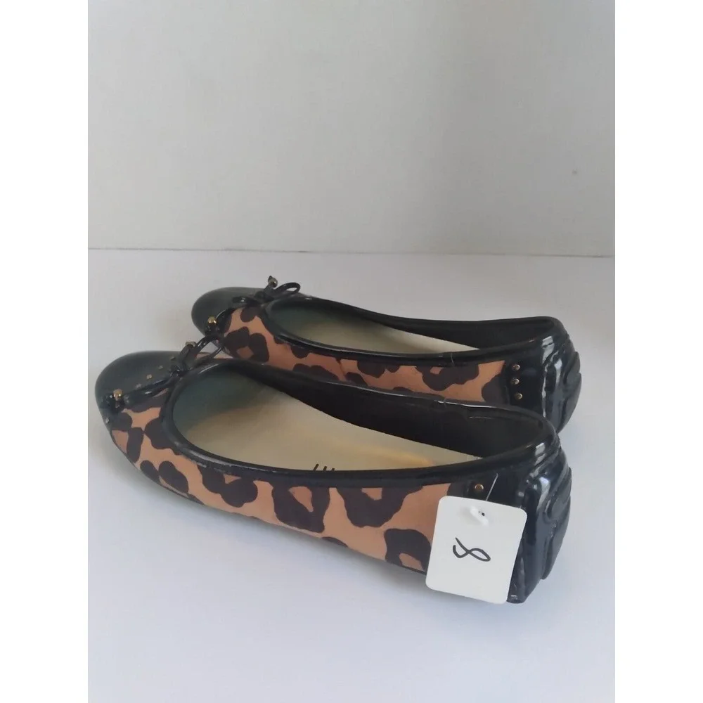 AK Sport‎ Leopard Print Ballet Flats Black Patent Bow Detail Shoes